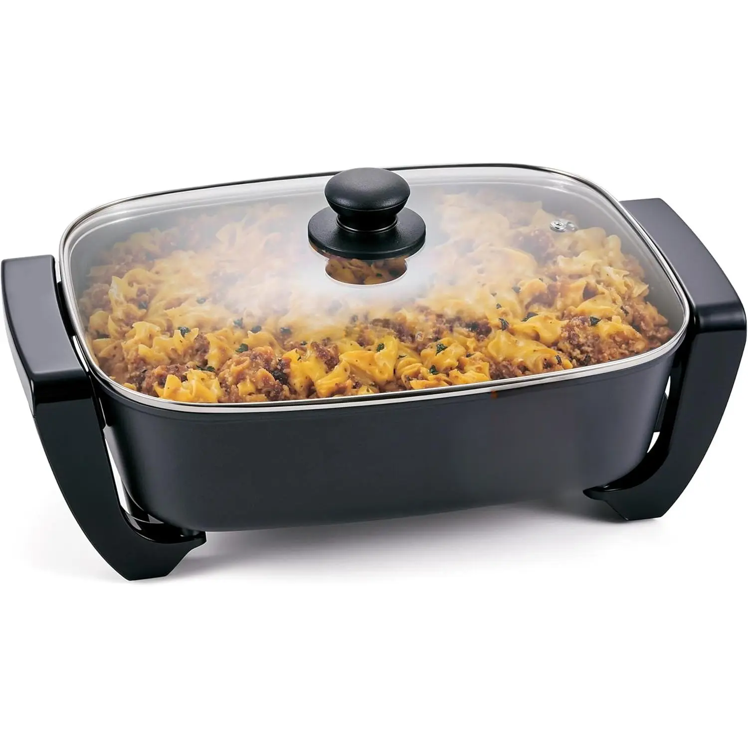 15" x 12" x 4" Multi-Functional High-Capacity Rectangular Electric Pan (12.5qt), 1500W Fast Even Heating, Ceralast™ PFAS-Free Scratchproof Ceramics, Tempered Vented Glass Lid, Temperature Control, Dishwasher Safe, Black/Gray Cookware for Family Dinners