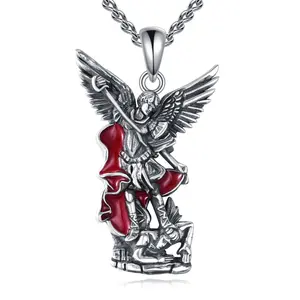 S925 Sterling Silver Archangel Saint Michael Cross Pendant Necklace for Men and Women TikTokShopBlackFriday