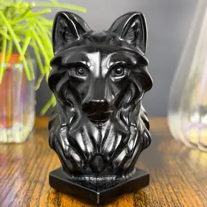 Black Obsidian Wolf Crystal Carving – Protective Energy Decor