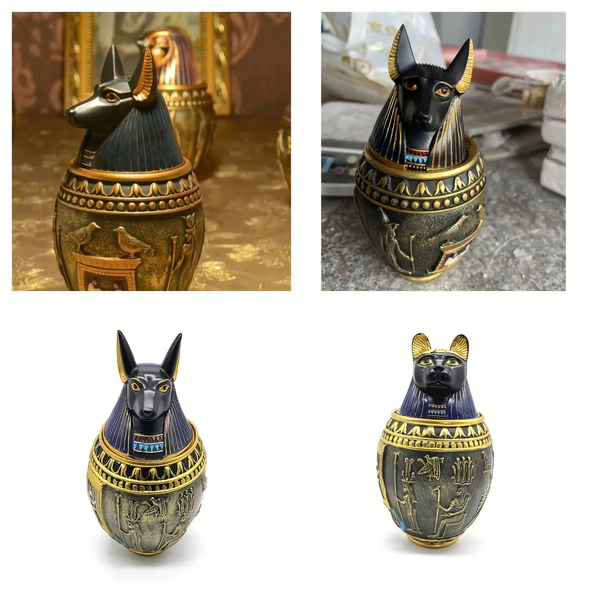 Anubis Resin Craft Storage Jar - Ancient Egyptian Pharaoh Deity Guardian, Cat-Dog Memorial Urn, Cat God Statue, Home Decor Ornament, Funeral Supply, Abs Memorials, Memorials Anubis Resin Craft