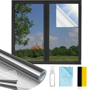 Window Privacy Film One Way,Reflective Mirror Window Film Daytime Privacy, UV Sun Blocking Heat Control Static Cling,Window Tint for Home Office,Black,17.5 Inch X 6.5 Feet