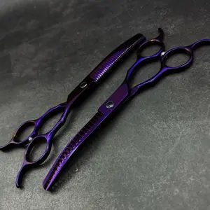 wingsbro Down Curved Thinning Scissors, Professional Pet Grooming Scissors with Purple Handle for Groomer