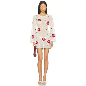 Leslie Amon Treasure Hibiscus Mini Dress in Red & White