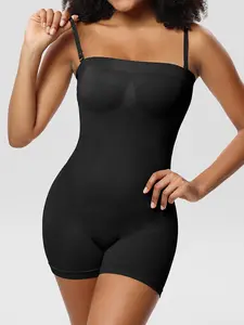 Women's Workout Solid Color Adjustable Removable Strap Seamless Tummy Control Shaping Shapewear Playsuit
