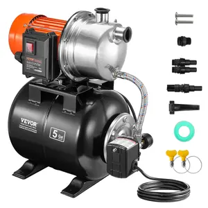 VEVOR 1.6 HP Shallow Well Pump with Pressure Tank, 1320 GPH, Automatic Irrigation Water Booster Pump with 5-Gal Pressure Tank 30/50 PSI Pressure Switch, Stainless Steel Pump Head for Home Garden LawnVEVOR Super Brand Day
