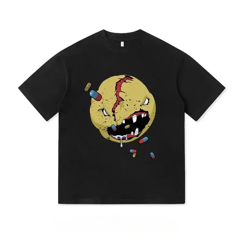 Men's Cotton T-Shirt with Cyberpunk Graphic Print, Casual Loose Fit Round Neck Top for Summer Streetwear, Casual Street Fashion, Fabric