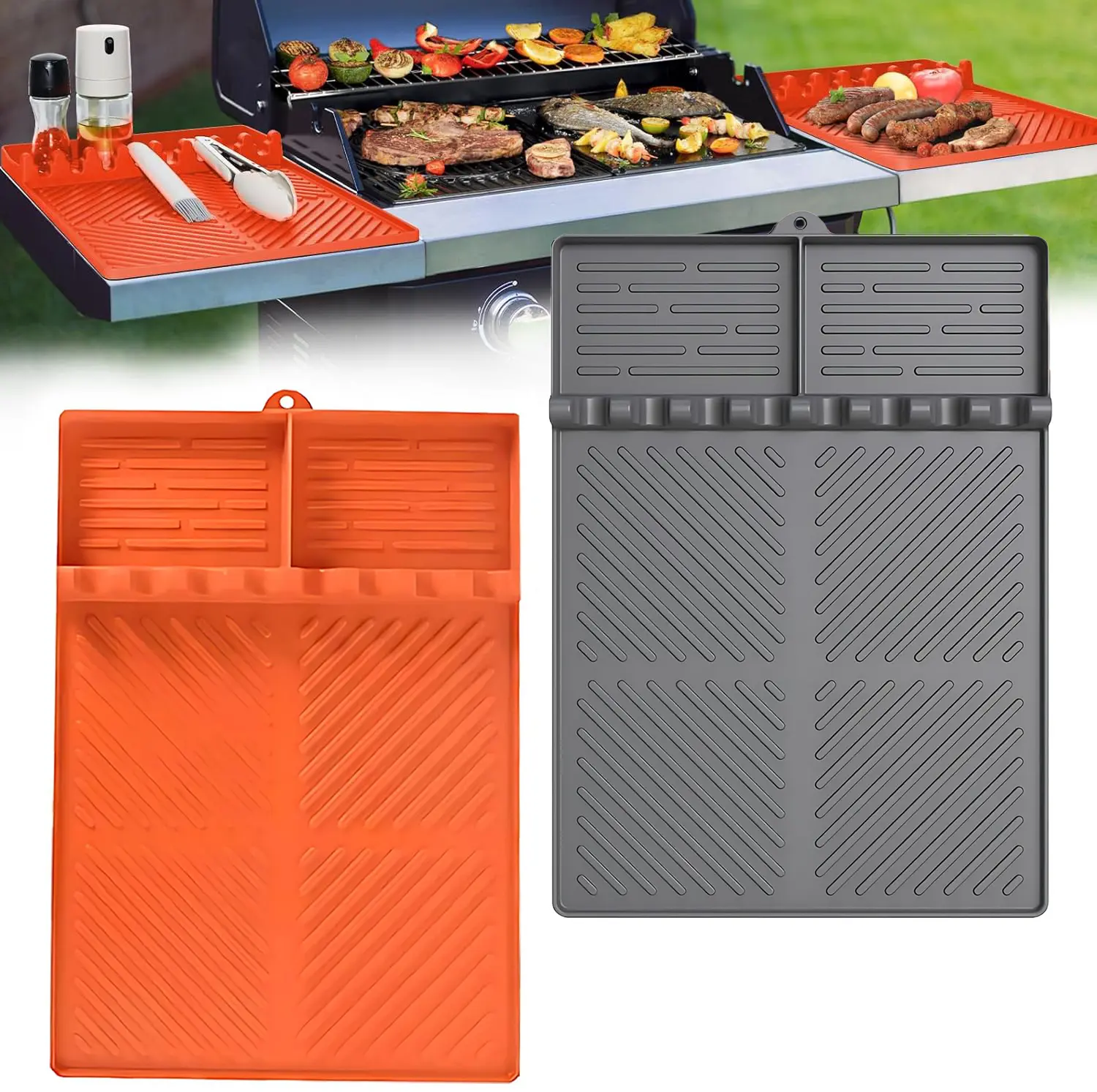 2 Pcs Silicone Griddle Tools Mat for Blackstone，Silicone Griddle Tools Mat, 1 Count Waterproof & Oil-proof Spatula Drain Pad, Multifunctional Side Shelf Mat for Kitchen Cooking Counter fmothersdaygiftideas