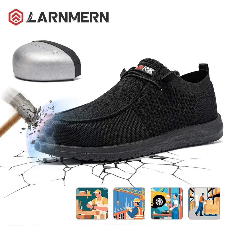 Unisex ASTM Certified Steel Toe Slip-On Loafer Work Flats, Summer Breathable Mesh, Ultra-Light Cushioning Walking Shoes, Flexible Elastic Upper, Safety Trainers for Workers