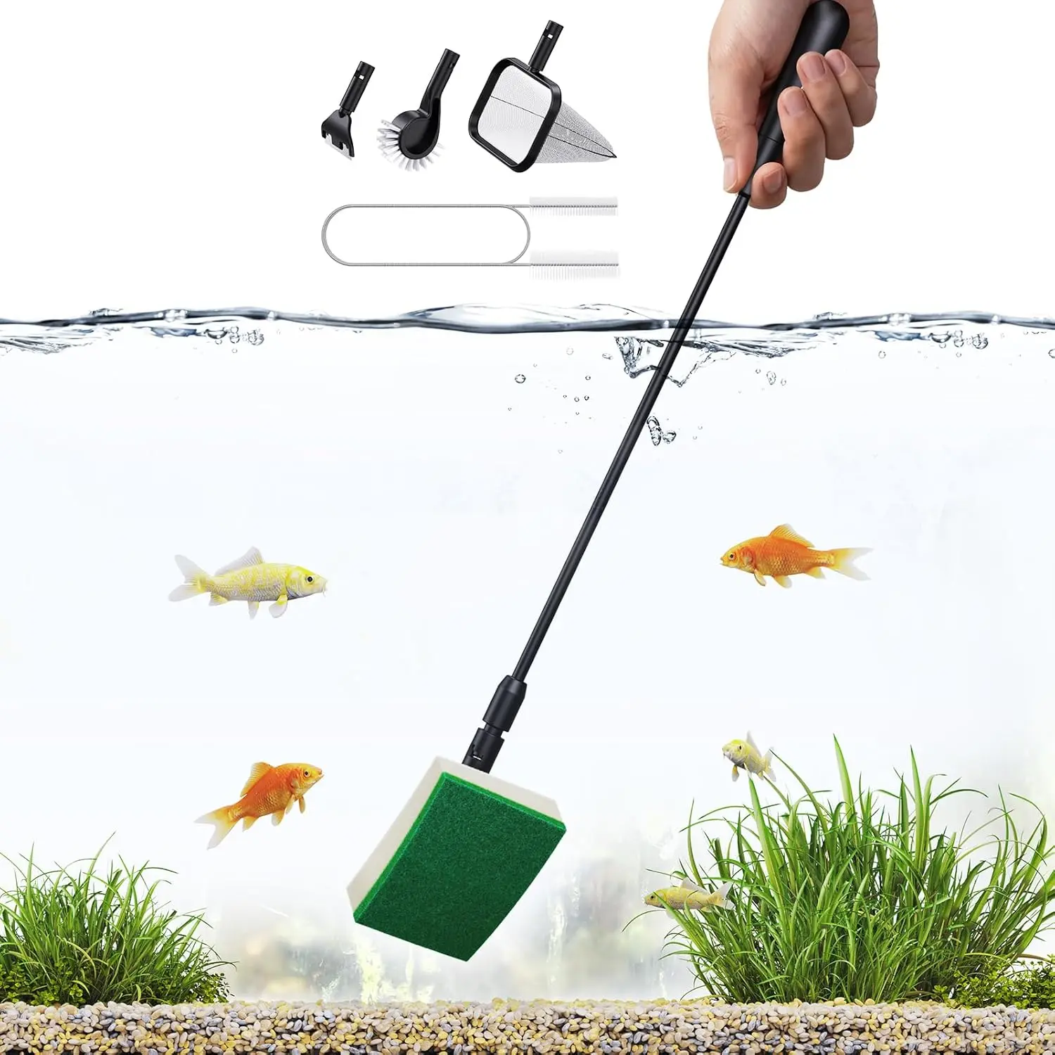 Aquarium Algae Scraper Small Fish Tank Cleaner for Glass Algae Remover 5 in 1 Aquariums Cleaning kit with Seaweed Scraper Flat Sponge Fish Net Clean Brush Tube Brush for Freshwater Nano Tanks