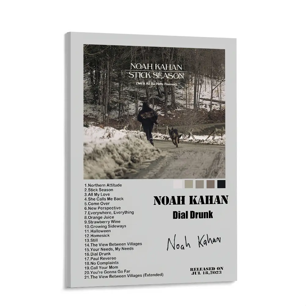 Noah Kahan Stick Season Graphic Album Cover Canvas Wall Art Print - Framed/Unframed Poster with Tracklist, New Perspective, Orange Juice, Still, Come Over, Dial Drunk - Indie Aesthetic Home Decor Halloween Gift for Music Lovers (1-Piece Option Available)