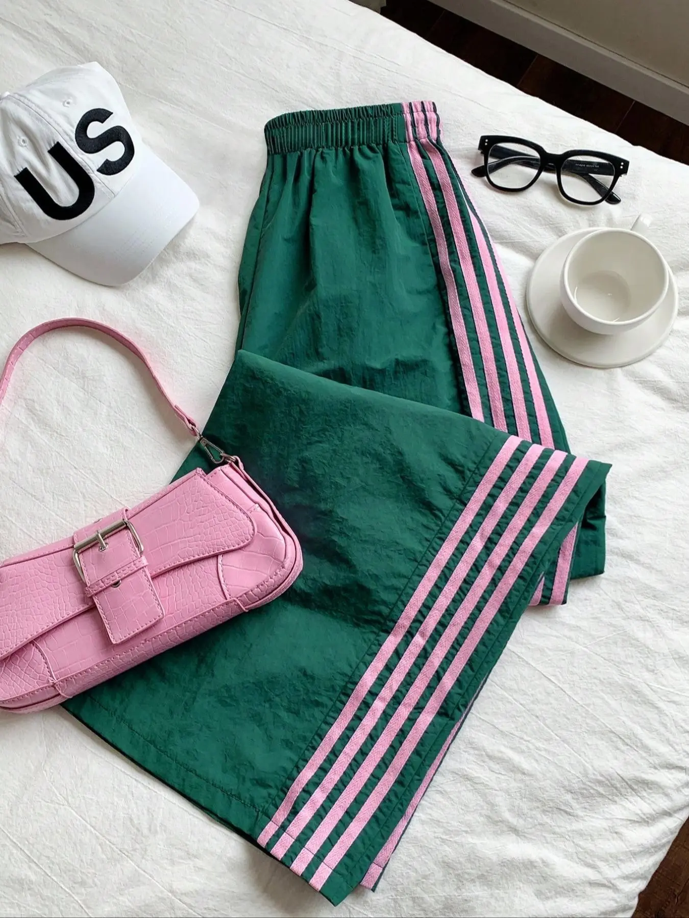 Retro Sport Style and Block Wide Leg Pants, Loose Fit Elegant Drawstring Casual Trousers for Street Fashion, Athleisure Pants, Sports Casual Pants