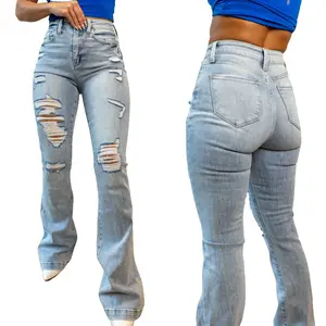 BME Extreme Light Distressed Highrise Flare Jeans