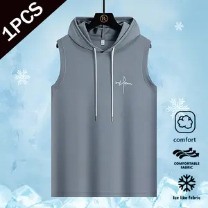 Men’s cool-touch sleeveless hoodie vest—breathable, comfortable drawstring athletic training top; men’s hooded sweatshirt; styling/outfit ideas