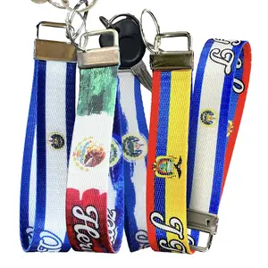 El Salvador Flag Keychain Collection - Personalized Name Nylon Key Fob - Custom Wristlet Keychain