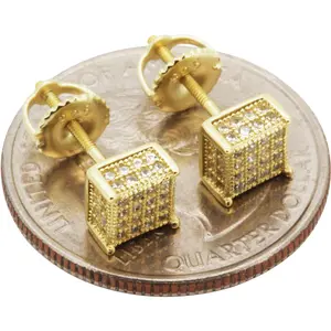 925 Sterling Silver 14k Gold Vermeil Black Rhodium AAA Cubic Zirconia 6mm Square Screw Back Stud Earrings