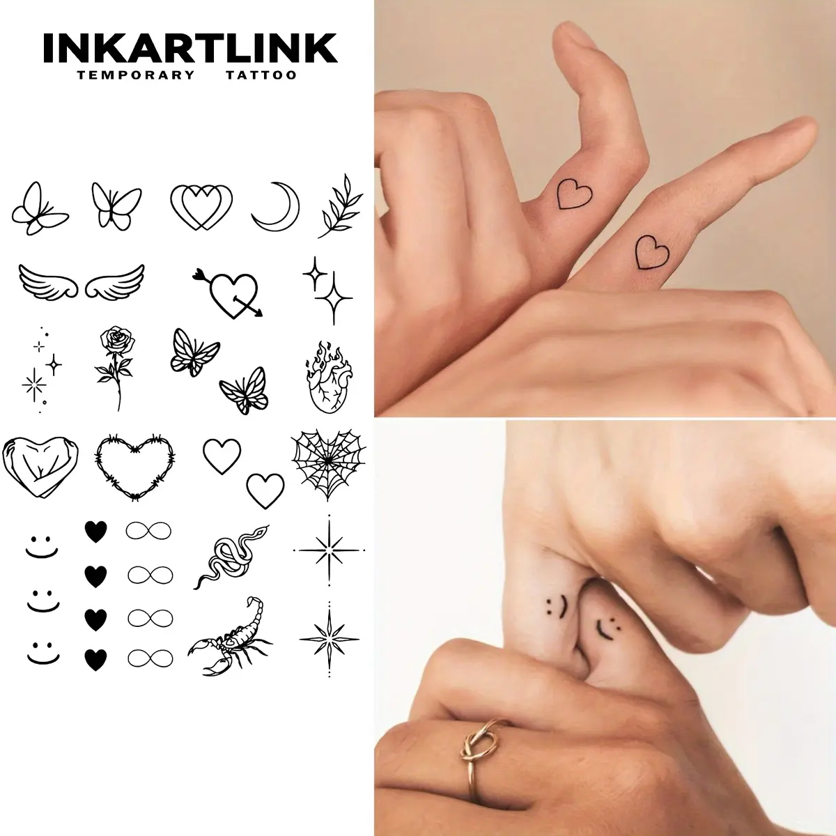 INKARTLINK Magic Temporary Tattoo Stickers (2 Sheets) - Feathers & Petals Mini Patterns, Waterproof, Semi-Permanent, Long-Lasting, Simple Application, Finger Tattoos, Party Use, Henna Designs for Sensitive Skin, Temporary Tattoos