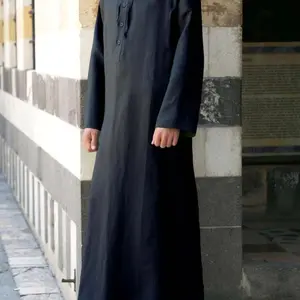 Men's Solid Color Hooded Robe, Casual Comfy Long Sleeve Button Robe for Daily Wear, Men's Islamic Clothing for All Seasons