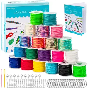 20 Rolls 1200ft Lanyard String Kit, Gimp Plastic Lacing Cord Boondoggle Strings with 52Pcs Keychain Accessories for Keychain Crafts Bracelet, comes with Instruction Box