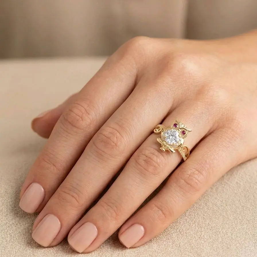 Owl Ring, Size 7, Solid Design, Elegant and Timeless Jewelry Piece 10k