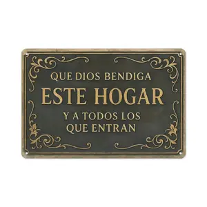 8×12 Inch Bless This Home Spanish Vintage Tin Sign, Que Dios Bendiga Este Hogar Faith Wall Decor, Religious Gift for Christian Latino Household theme iron wall art