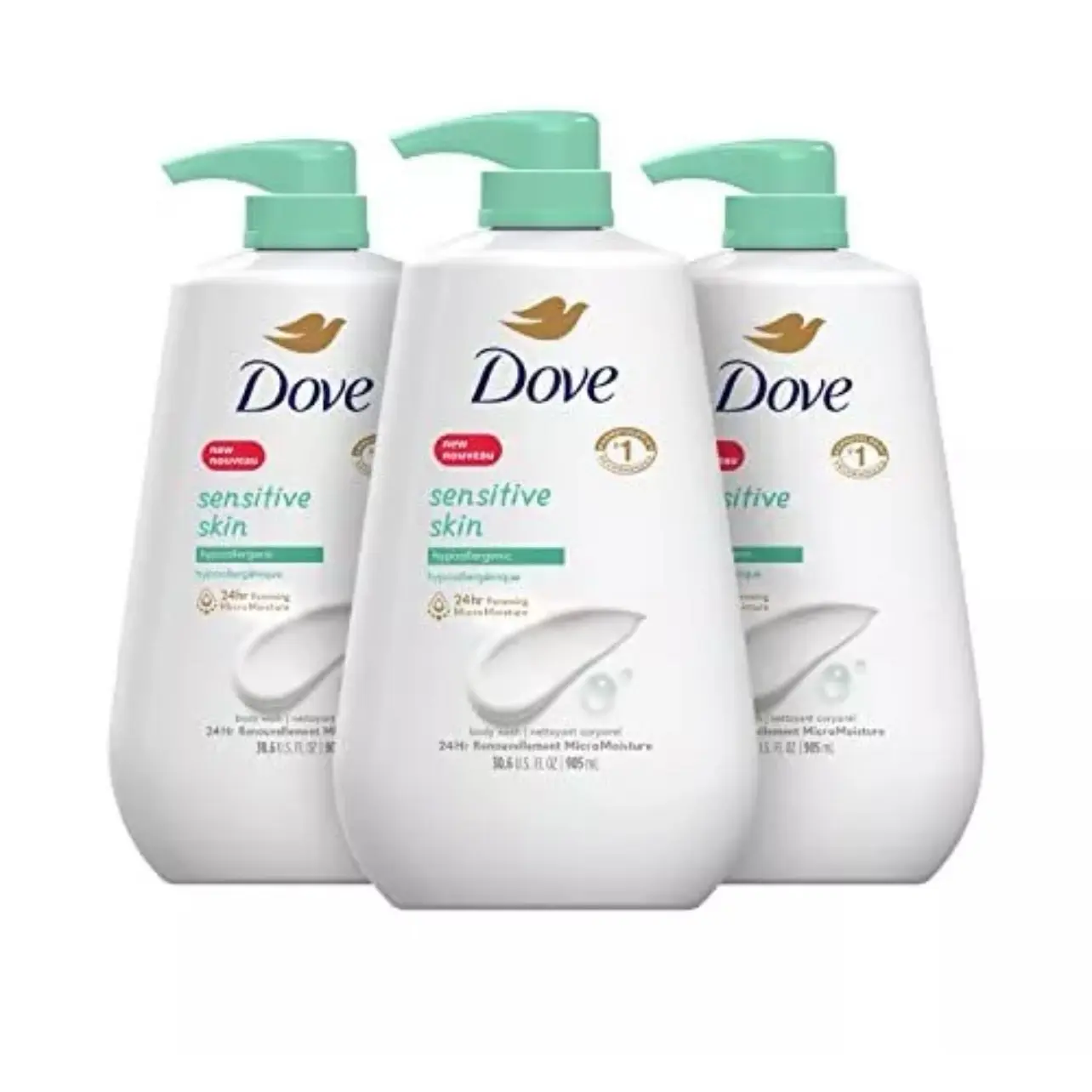 Dove, Body Wash for Softer and Smoother Effectively Washes Away Bacteria While Nourishing Your, Sensitive Skin, 34 Fl Oz (Pack of 3) Body Care Soap