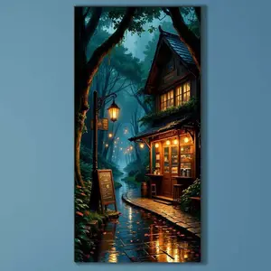 5D DIY Full Drill Round Diamond Painting - Diamond Art Kit Forest Coffee House Mosaic, Canvas - DIY Decorative Painting, Home Wall Decor, Handicraft, Suitable for Halloween and Christmas, Birthday and Anniversary Gifts, Diamond Painting Kits