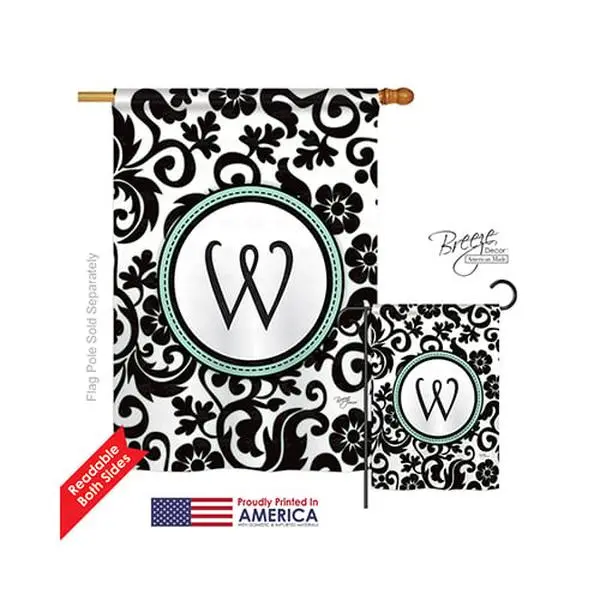 Breeze Decor Polyester Outdoor Pro Guard Decorative 30075 Damask W Monogram 2-Sided Vertical House Flag - 28x40 in