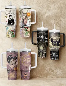 Stevie Nicks Tumbler 40oz Handle Mug, Sister of the Moon Gift Fleetwood Mac Fan Cup, Retro Witchy Hippie Goth Aesthetic Water Bottle