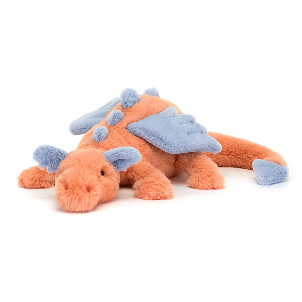 Jellycat Persimmon Dragon Stuffed Animal - Cute Orange Fantasy Plush Toy with Soft Blue Wings, Ultra-Soft Collectible Cuddly Companion & Gift