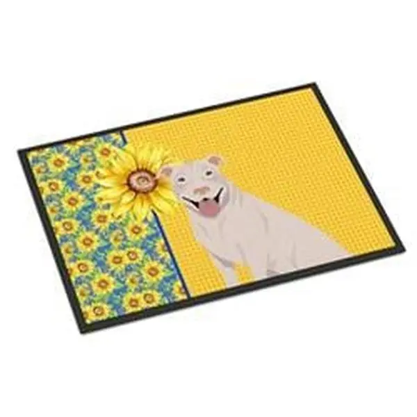 Carolines Treasures WDK5323JMAT Non-Slip Indoor-Outdoor Mat, 24 x 36 in, Summer Sunflowers White Pit Bull Terrier Design, Action Backed for Hose-with-Water Cleaning