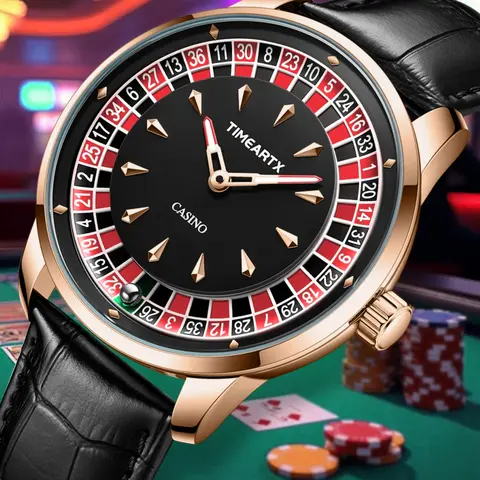TIMEARTX Luxury Men's Watches High Quality Watches New European Roulette Poker Game Fashion Casual Round Dial Casual Analog Wristwatches Quartz Movement Leather Strap Casual Wristwatch