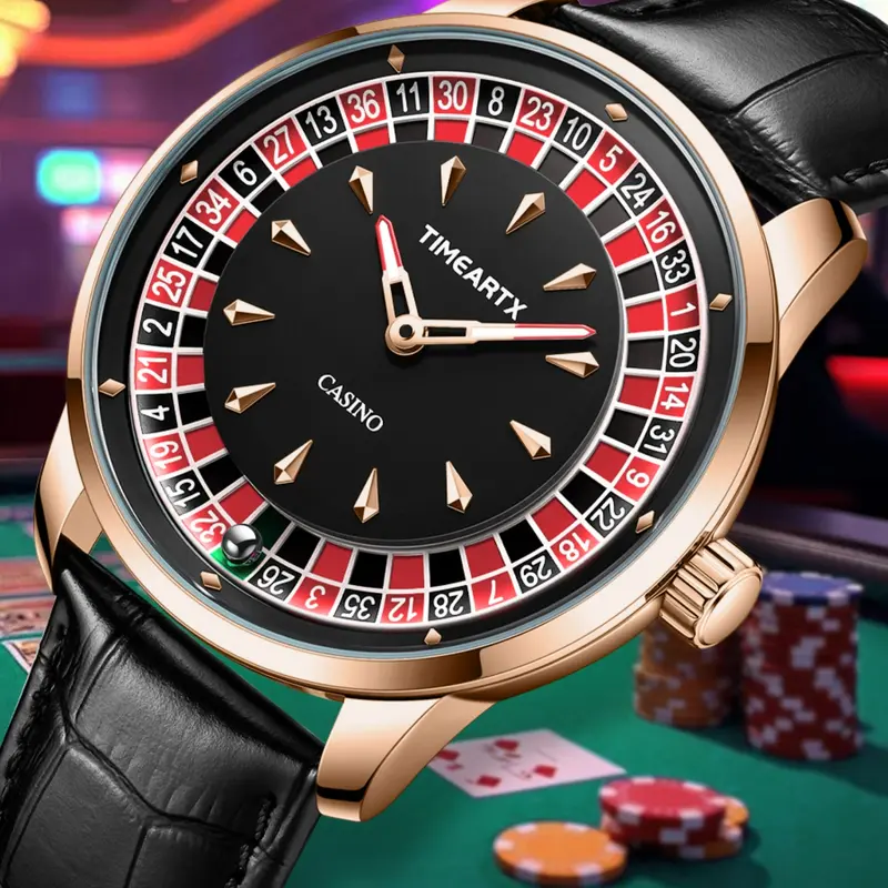 TIMEARTX Luxury Men's Watches High Quality Watches New European Roulette Poker Game Fashion Casual Round Dial Casual Analog Wristwatches Quartz Movement Leather Strap Casual Wristwatch