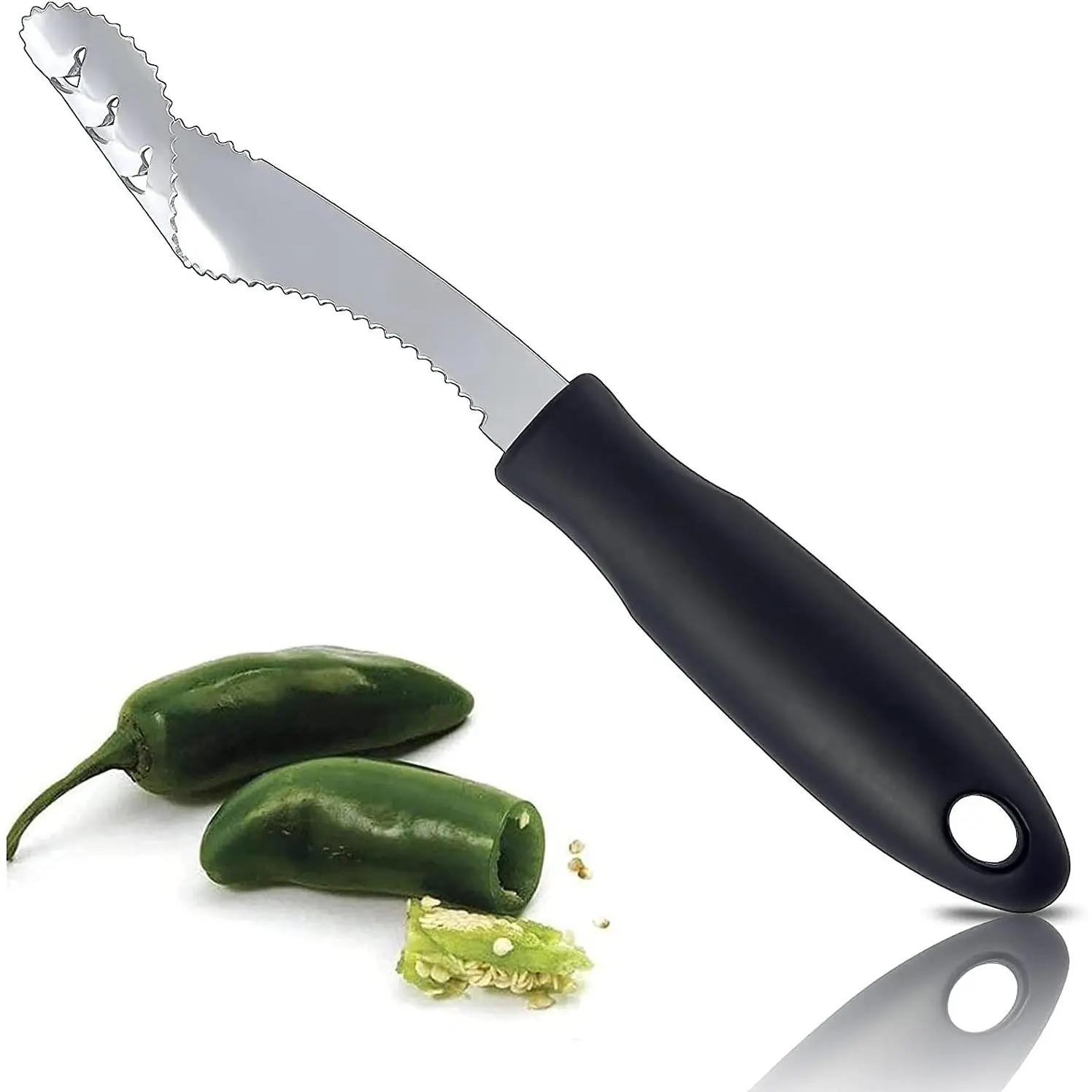 Jalapeno Corer Utensil with Serrated Slicer and Rubber Handle - Kitchen Seed Remover for Efficient Vegetable Top Prep, Cooking, Utensils