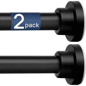 2 Pack Adjustable Spring Tension Curtain Rods 32 to 66 Inches, Stainless Steel Matte Black Shower Rod No Drilling for Window, Bathroom, Closet, Room Divide