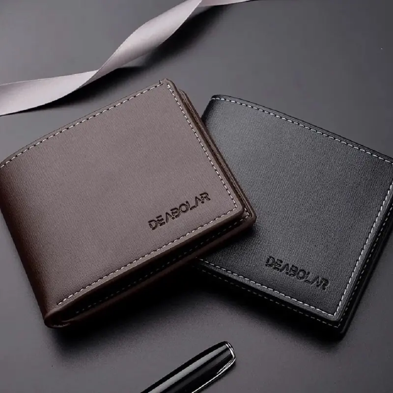 DEABOLAR Pu Leather Men's Short Wallet Thin Folding Style Credit Card Holder for Young Men