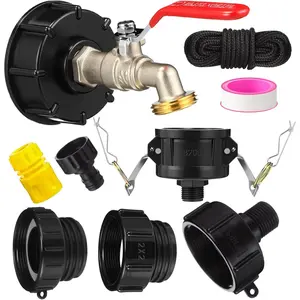 IBC Tote Adapter for 275-330 Gallon Water  - Hose Faucet Valve with 4 Adapters, 2" Camlock Fittings, Garden Hose Quick Connector(Nickel Brass Valve,1/2'' Male Npt to 3/4'' Ght)