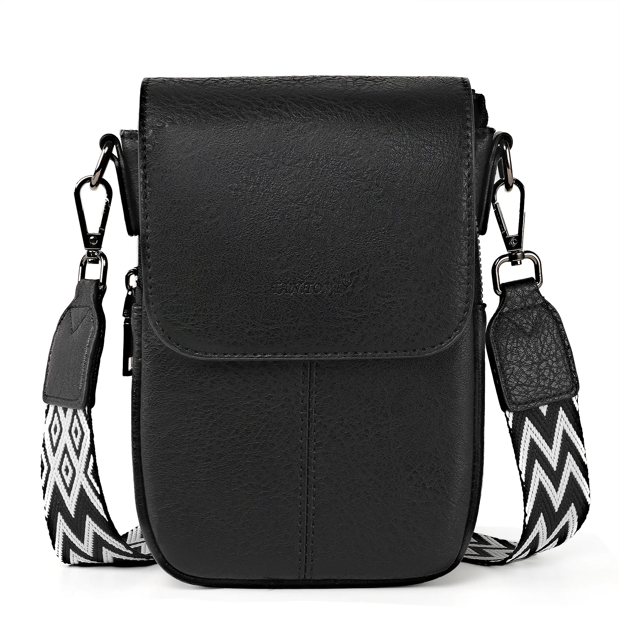Women's Vintage Vegan Leather RFID Blocking Crossbody Phone Bag - Multi-Pocket Mini Shoulder Purse with Adjustable Geometric Boho Wide Guitar Strap, Small Travel Wallet Handbag for iPhone, Samsung - Daily Shopping, Summer Use