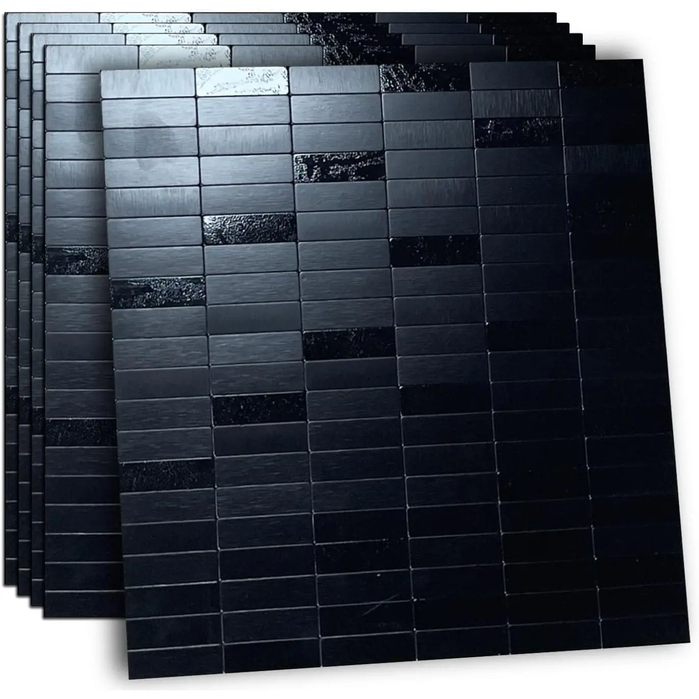 Peel and Stick Tile Backsplash Self- Adhesive Wall Tiles  Mosaic Sticker for Kitchen (11.33"x11.92" Per Sheet, Pack of 5 count) (Black Brushed 5)