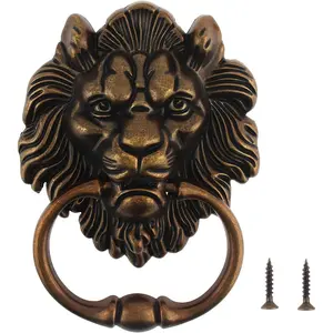 6 Inch Classical Lion Head Front Door Knocker, Decorative Door Pull Handle with Mounting Screws, Antique Bronze