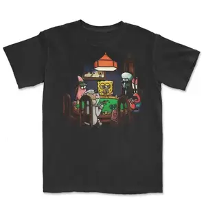Youth & Adult Vintage SpongeBob Playing Poker Funny Graphic Crewneck Tee, Casual Streetwear Shirt for Men and Women, USA-Made & Printed Apparel	