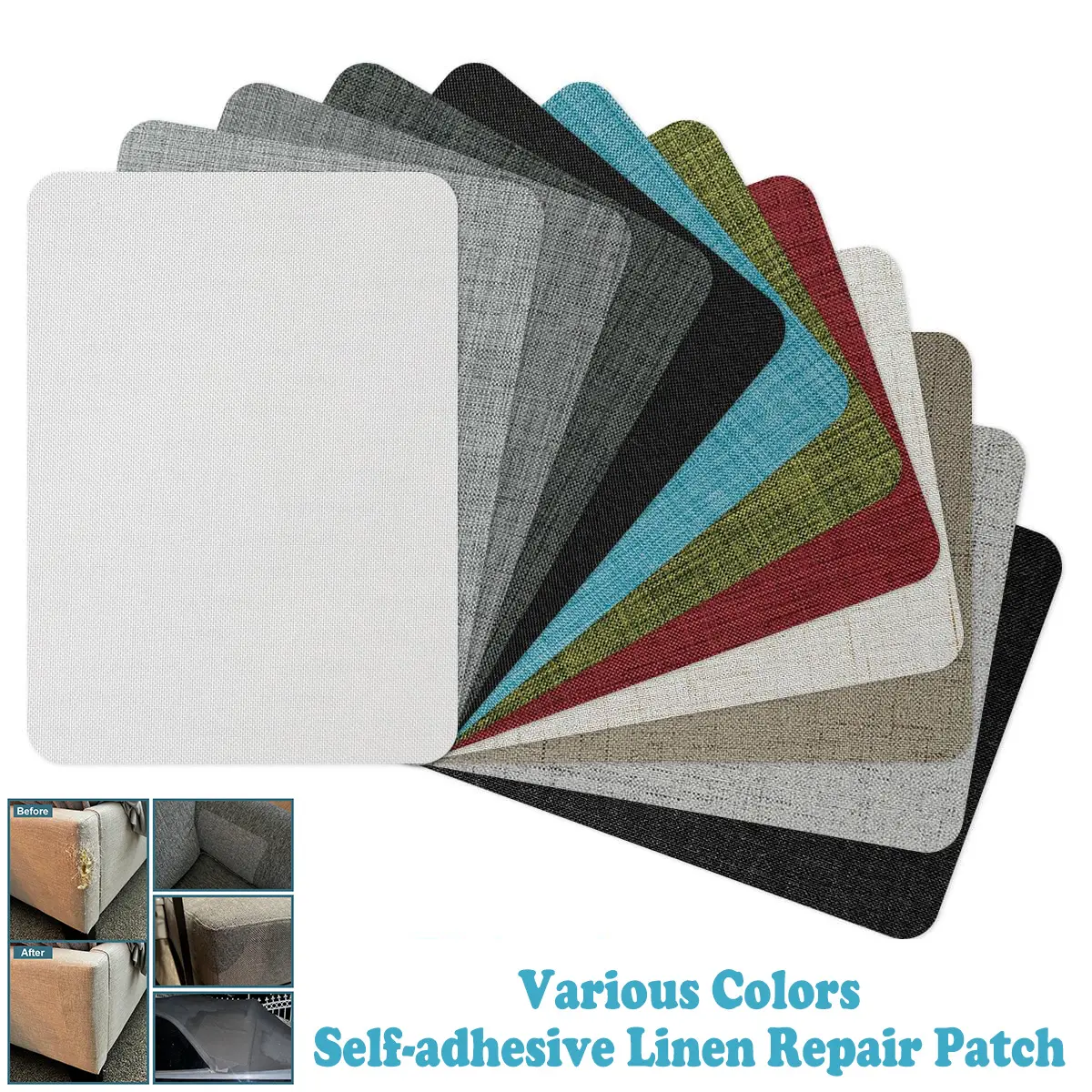 2pcs Various Linen Repair Patches, Self-Adhesive Fabric Patch for Sofas, Couches, Furniture, Tote Bags & Car Seats, Easy DIY Repairs