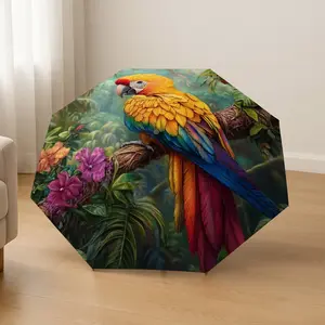Automatic Folding Umbrella, Rainbow Parrot Design, 8-Rib, Plastic Handle, Windproof, Portable, Halloween & Christmas Gift, Lightweight Outdoor Accessory, Wind Resistant Umbrella