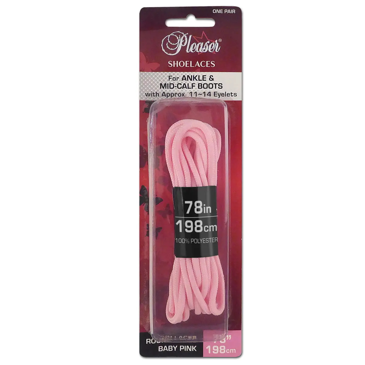 Round Solid Baby Pink Replacement Shoelaces for Ankle Boots, Durable Footwear Accessory - 198cm/6ft 6in, Rope Shoelaces