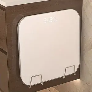 Wall-Mounted Weight Scale Storage Rack, No-Drill Design, Adhesive Installation, Durable Stainless Steel, Space-Saving, Bathroom & Home Gym, Organiser