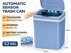 12L (3.2 Gal) Automatic Touchless Trash Can – Motion Sensor Smart Garbage Bin for Bathroom, Kitchen, Bedroom & OfficeAutomatic Garbage Can