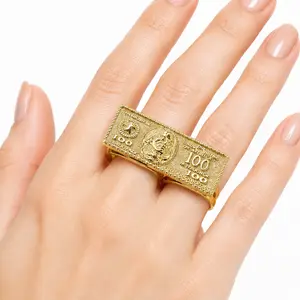 14K Gold-Plated / Dollar Bill Ring / Double Finger Ring / Men & Women / Hip Hop / Statement Ring / Streetwear / Jewelry Gift