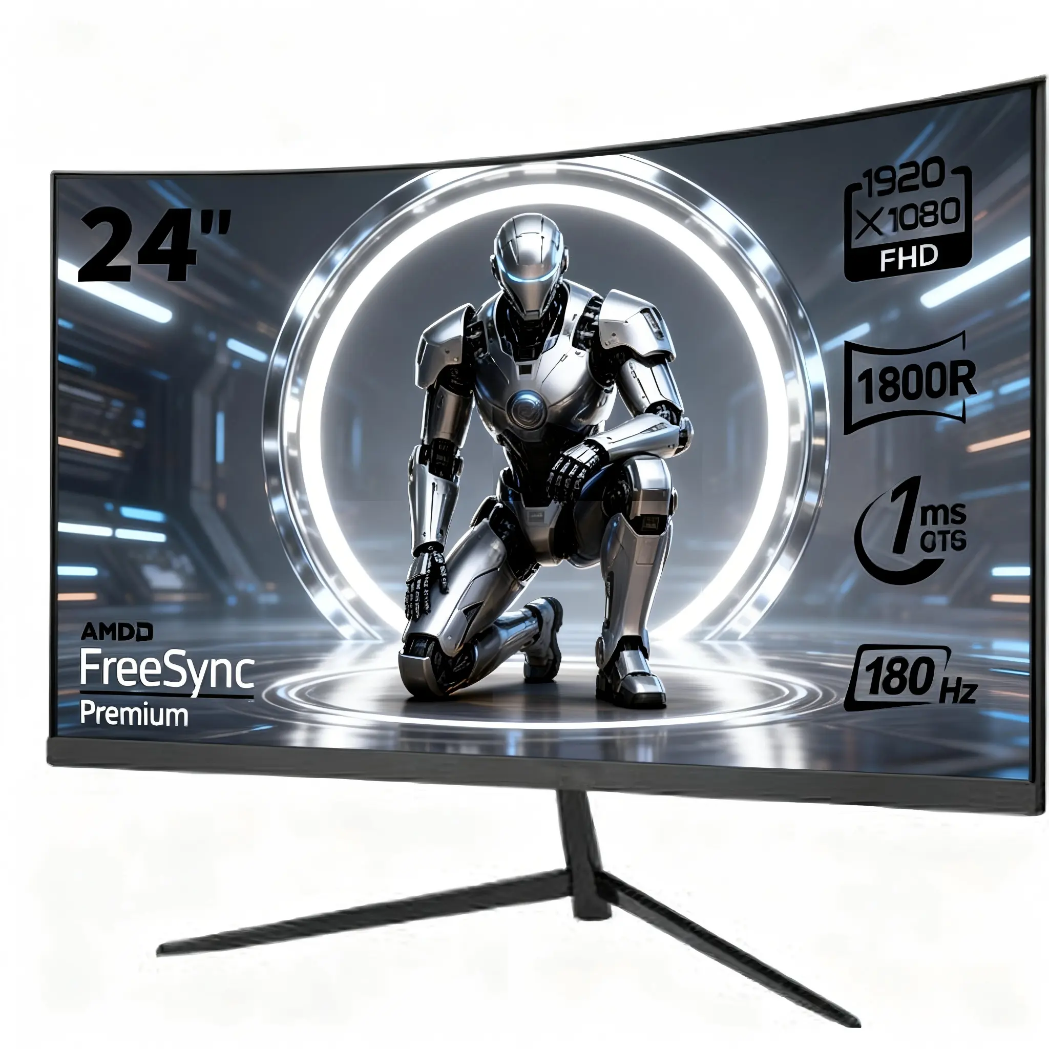 24” Curved IPS Gaming Monitor, FHD, 180Hz Refresh Rate, 1ms Response Time, AMD FreeSync, HDMI/DisplayPort Ports, Ultra-Slim, VESA Mount Compatible Desktop Computer Monitor | Black Friday New Release, Monitors For Gaming