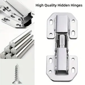 12 Piece Set 90 Degree Hidden Cabinet Hinges, Surface Mount No Drilling, Frameless Door Special, Includes Installation Screws, Kitchen Closet Use