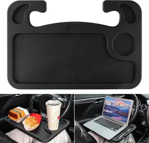 JUSTTOP Car Steering Wheel Desk for Laptop,Multipurpose Travel Car Accessories, Car Seat Stand Trays for Eating, Steering Wheel Overhead Table Console(Black)