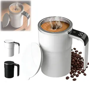 2026 Self Stirring Coffee Mug With Lid| Auto Stir Mug with Temperature Display|Rechargeable|12.85 fl oz Magnetic Stirring Cup for Coffee,Tea,Hot Chocolate|Home,Office,School,Travel (Black)